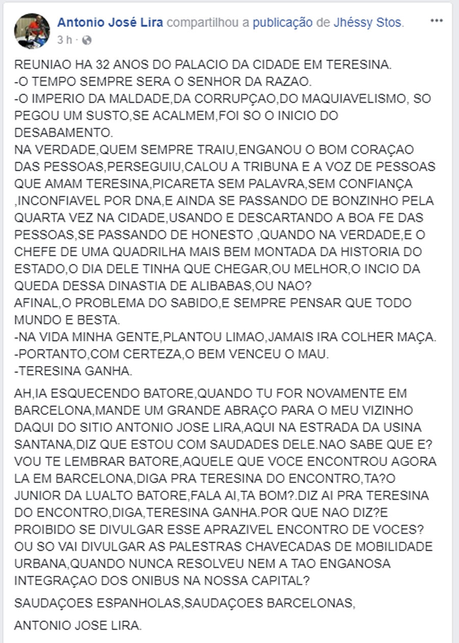Post de Antônio José Lira