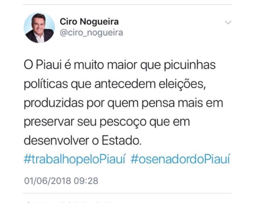 Declaração de Ciro Nogueira no Twitter